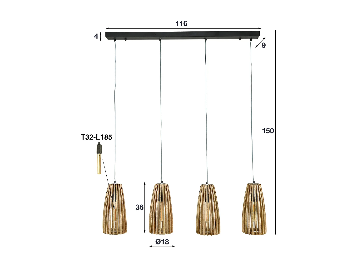 Hoyz Hängelampe 4L Launch - Massives Mangoholz - 135x20x150