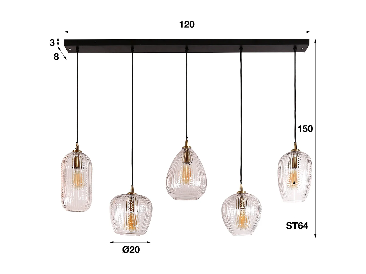 Hängelampe 5L Diamantkorn-Mix / Diamantglas