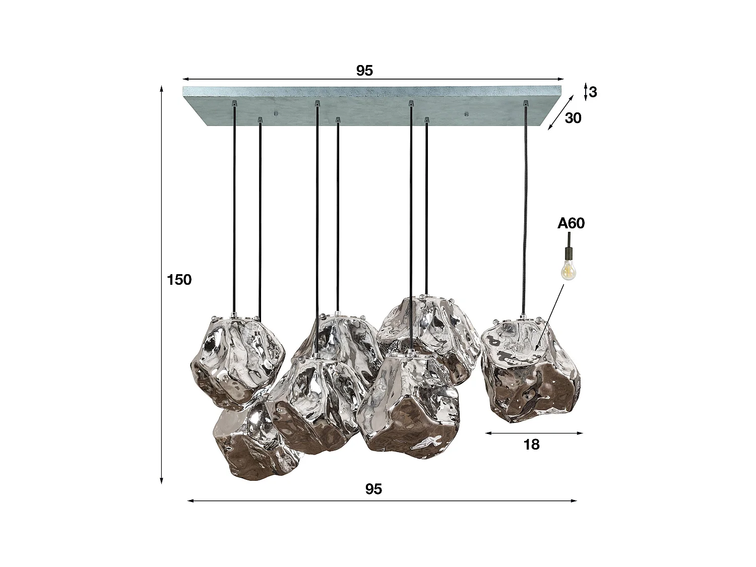 Suspension Rock - 7 Lampes - Forme Rock - Industriel