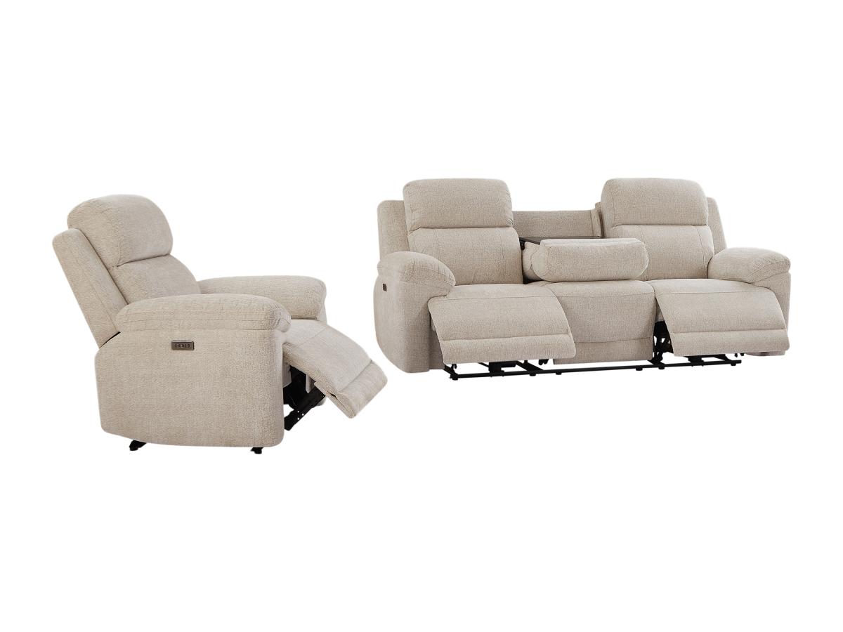 Relaxsofa 3-Sitzer & Relaxsessel elektrisch - melierter Stoff - Beige - KEL günstig online kaufen