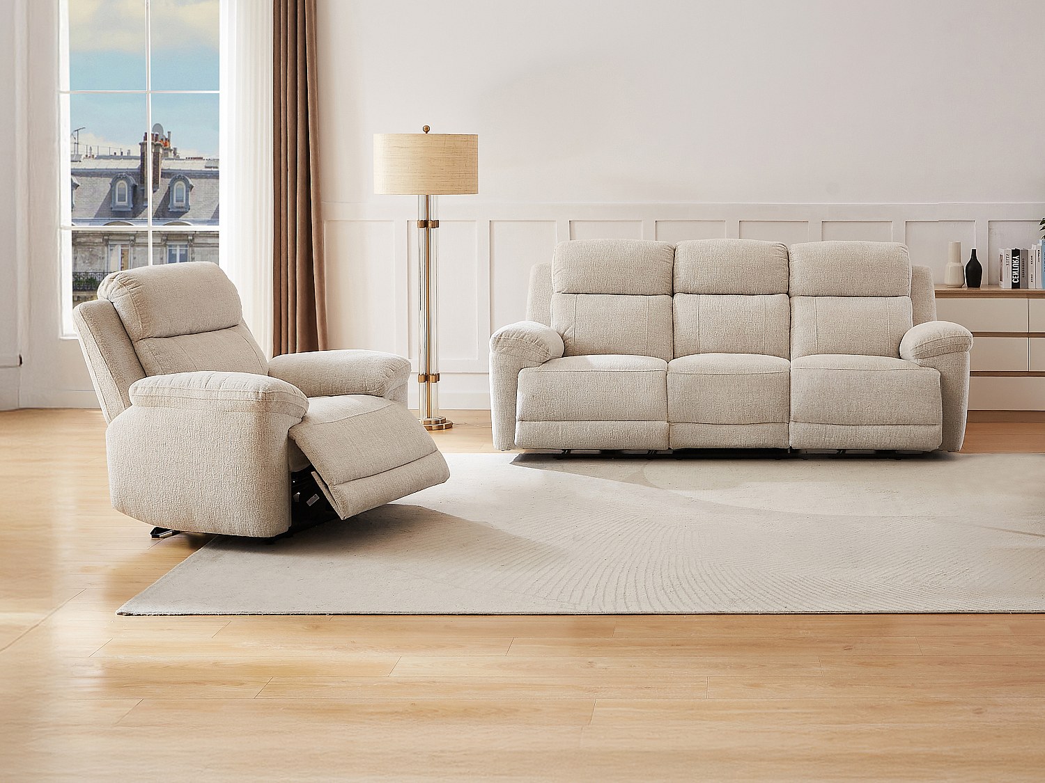 Relaxsofa 3-Sitzer & Relaxsessel elektrisch - melierter Stoff - Beige - KEL günstig online kaufen