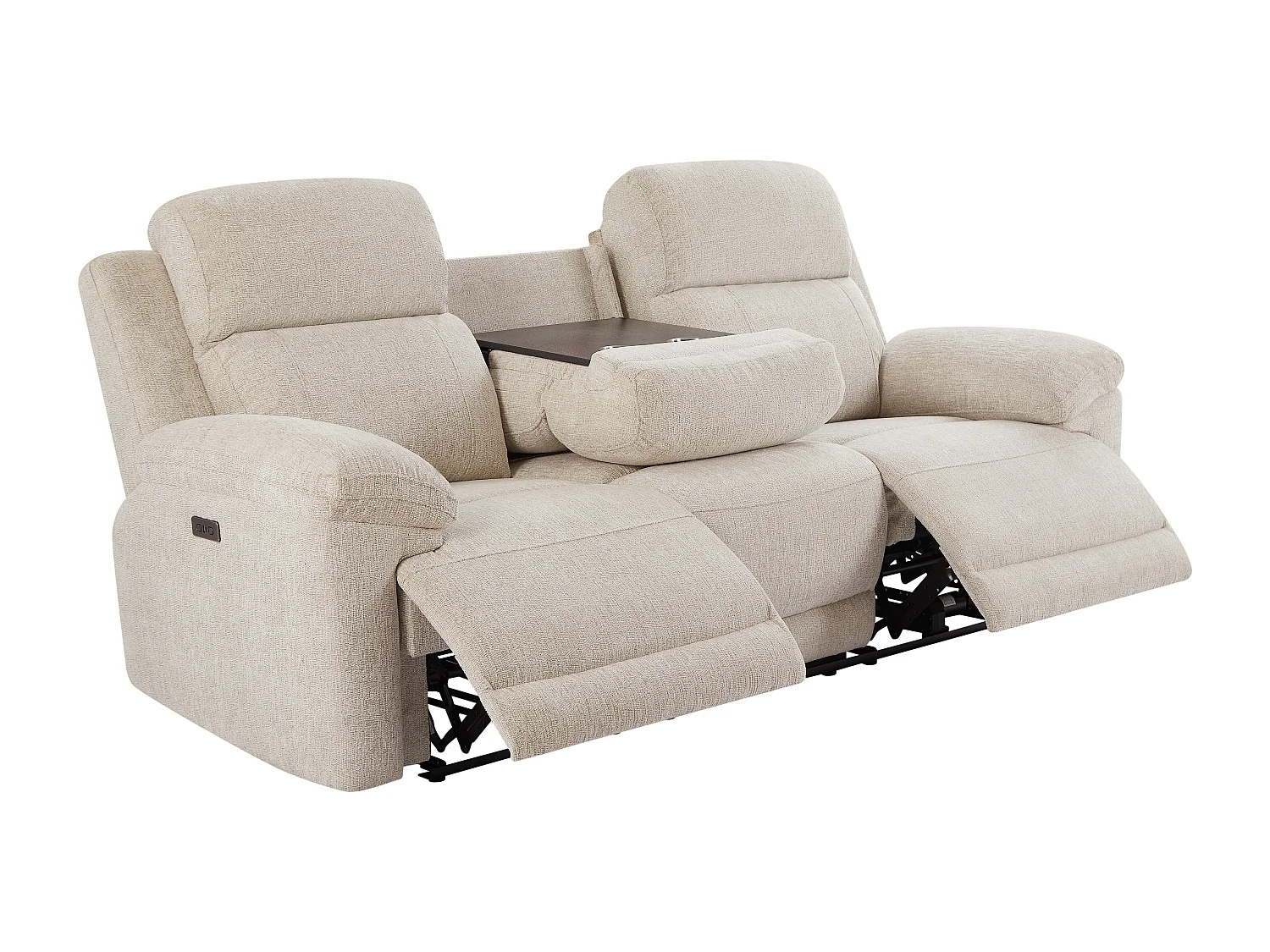 Canapé 3 places et fauteuil relax électrique en tissu chiné beige KELUNO