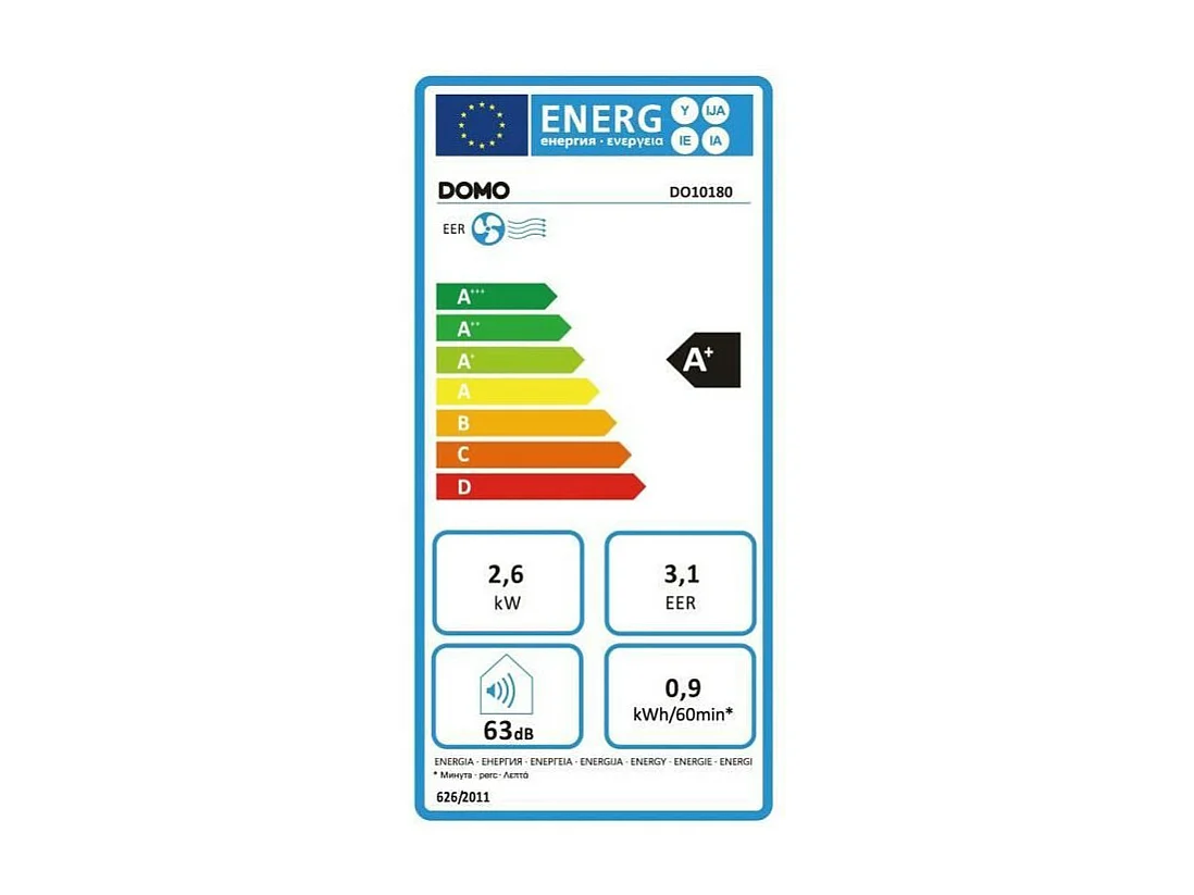 Climatiseur mobile - DOMO - 9000BTU - 1020 W - Refroidissement - Ventilation - Déshumidificateur - Classe énergétique A+