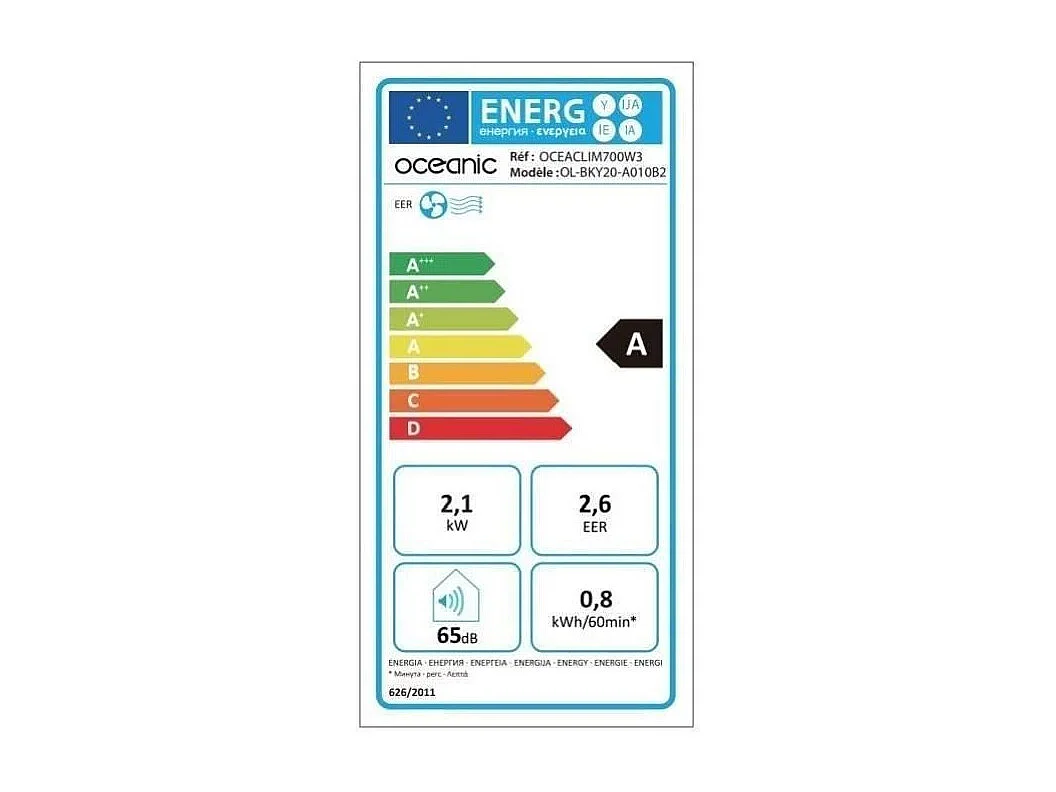 Climatiseur mobile OCEANIC - 7000 BTU - 2050W - Déshumidificateur - Programmable - Classe énergétique A - Monobloc