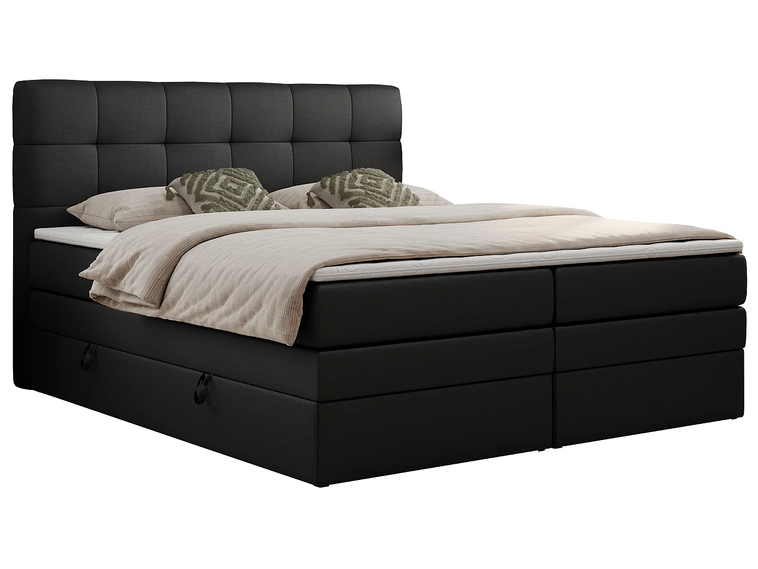 Boxspringbed met hoofdbord H4 + Topper T25 - Zwart Kunstleer - 180x200 - LUKA KING