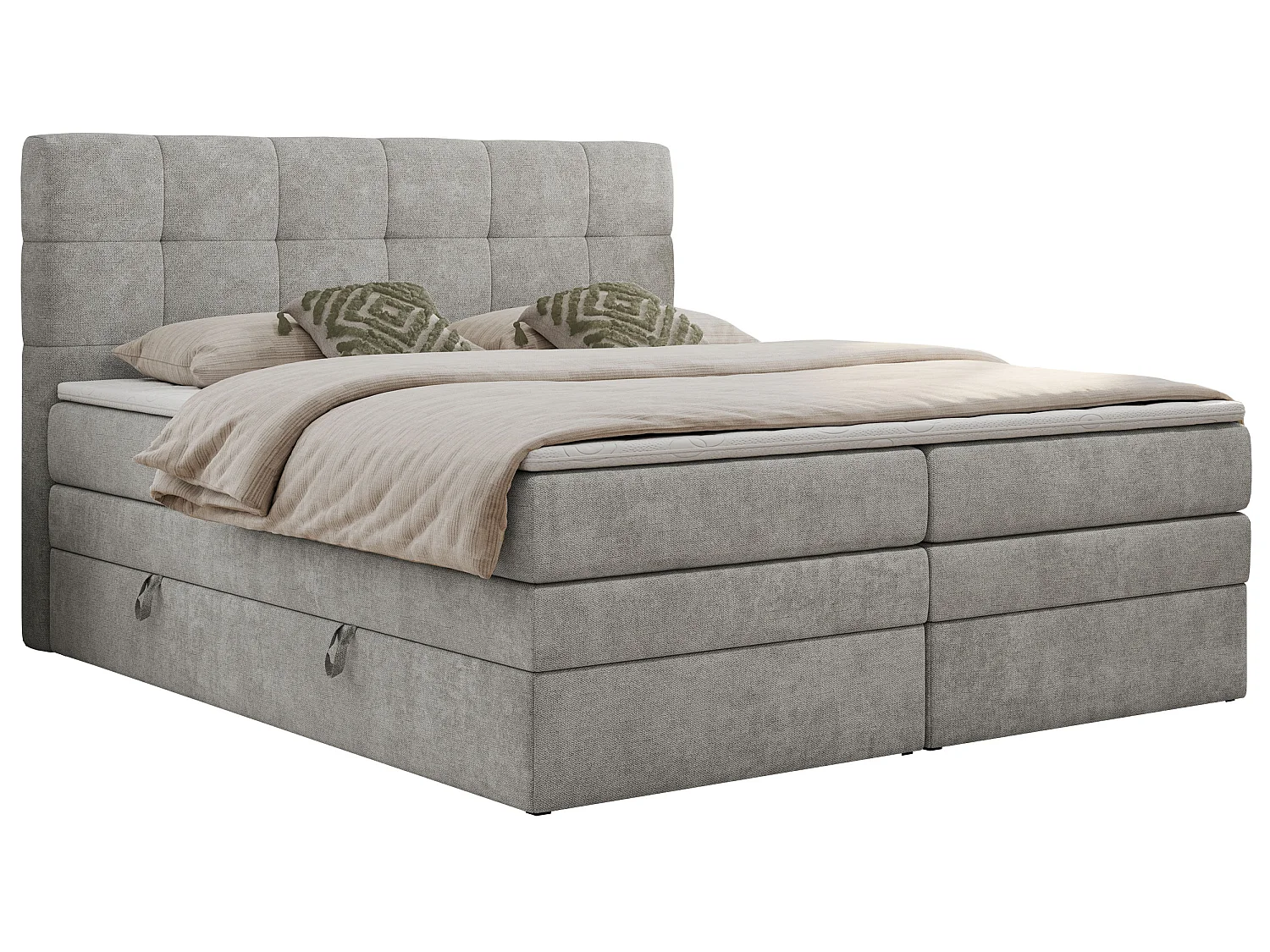 Boxspringbed met hoofdbord H3 + Topper T25 - Lichtgrijs Structuurstof - 120x200 - LUKA KING