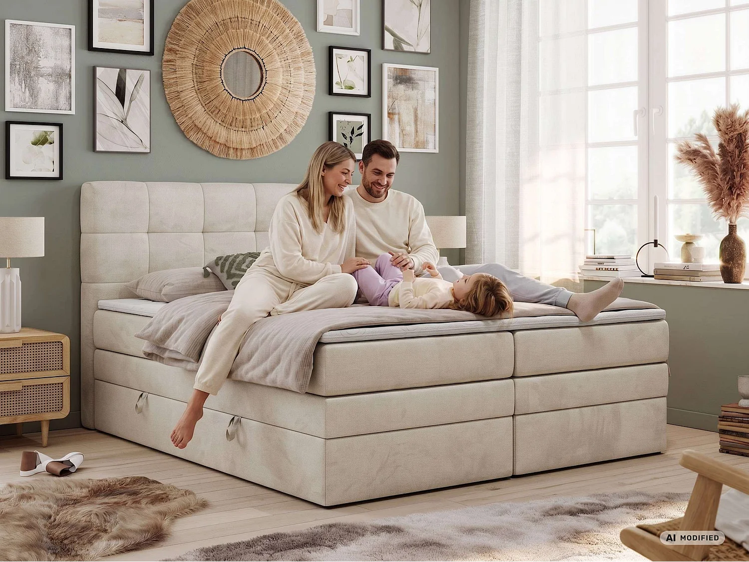 Boxspringbed met hoofdbord H4 + Topper T25 - Wit Kunstleer - 160x200 - LUKA KING