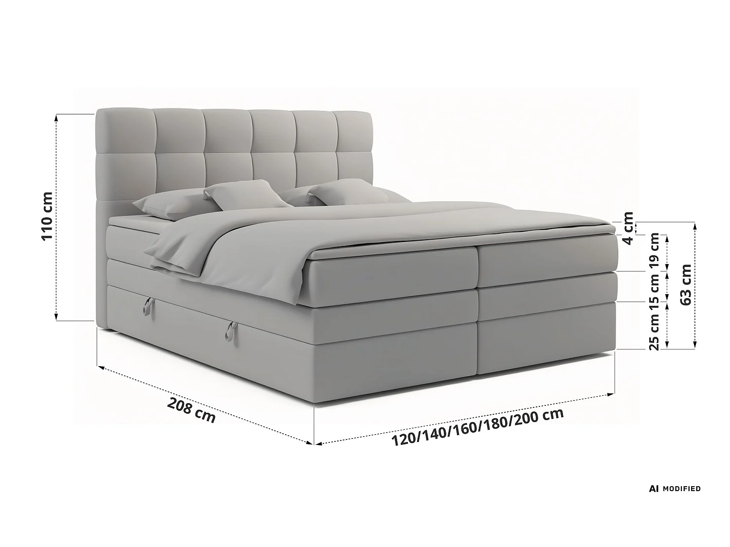 Boxspringbed met hoofdbord H4 + Topper T25 - Wit Kunstleer - 160x200 - LUKA KING