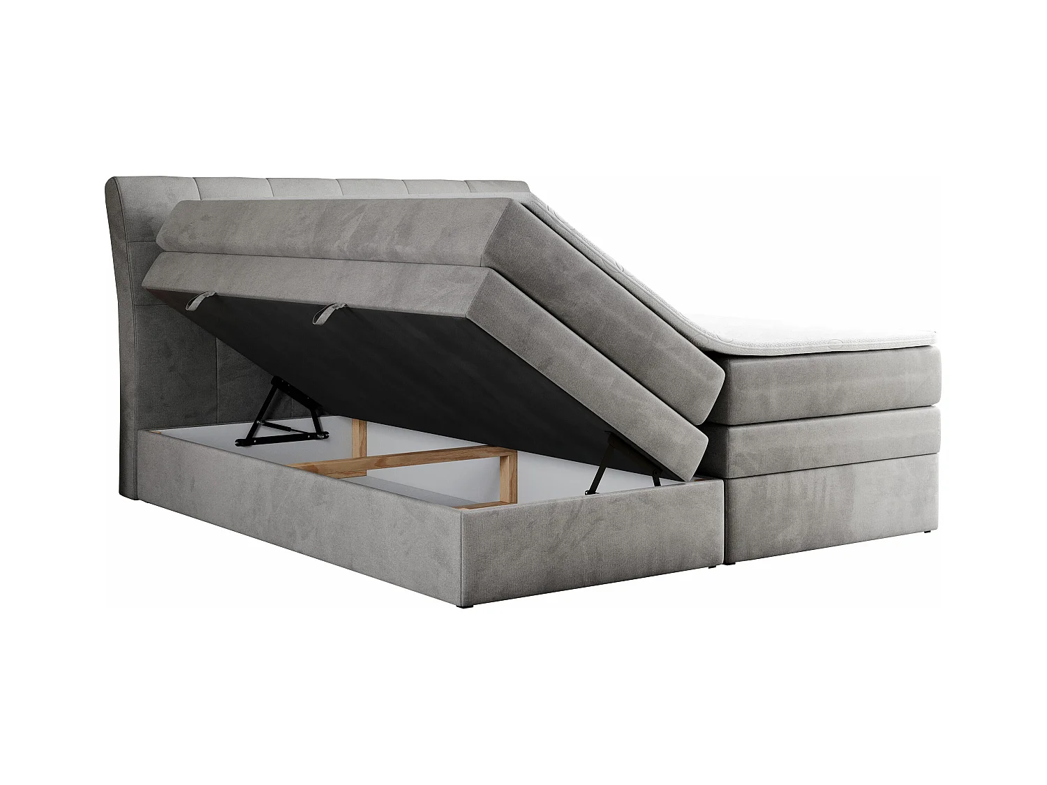 Boxspringbett GOLD 10 KING mit genähtes Kopfteil und Stauraum, zwei Multipocket-Matratze - 120x200 cm - H3 - Hellgrau Velvet
