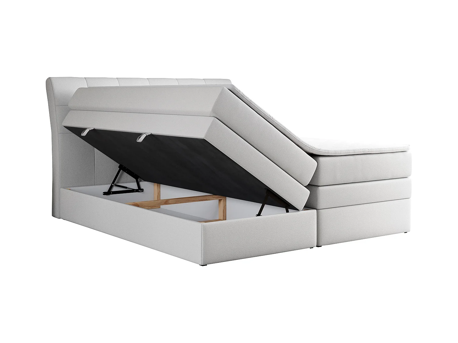 Boxspringbett GOLD 10 KING mit genähtes Kopfteil und Stauraum, zwei Multipocket-Matratze - 120x200 cm - H3 - Weiß Kunstleder
