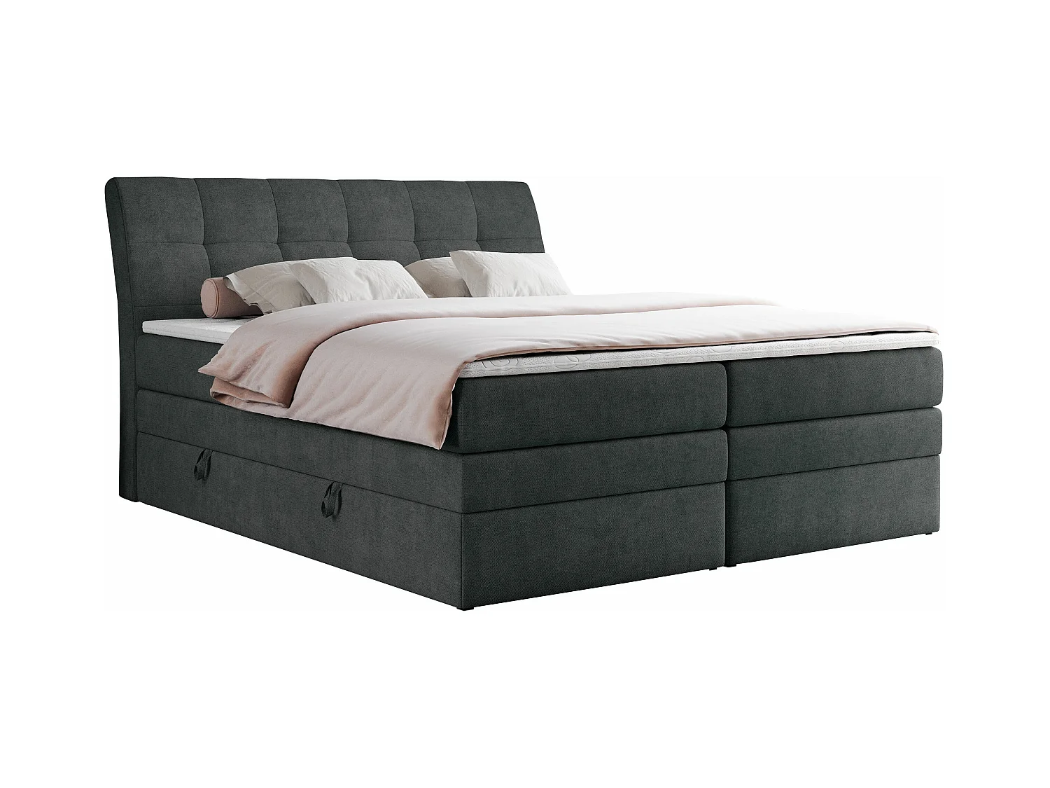 Boxspringbett GOLD 10 KING mit genähtes Kopfteil und Stauraum, zwei Multipocket-Matratze - 140x200 cm - H3 - Dunkelgrau Strukture