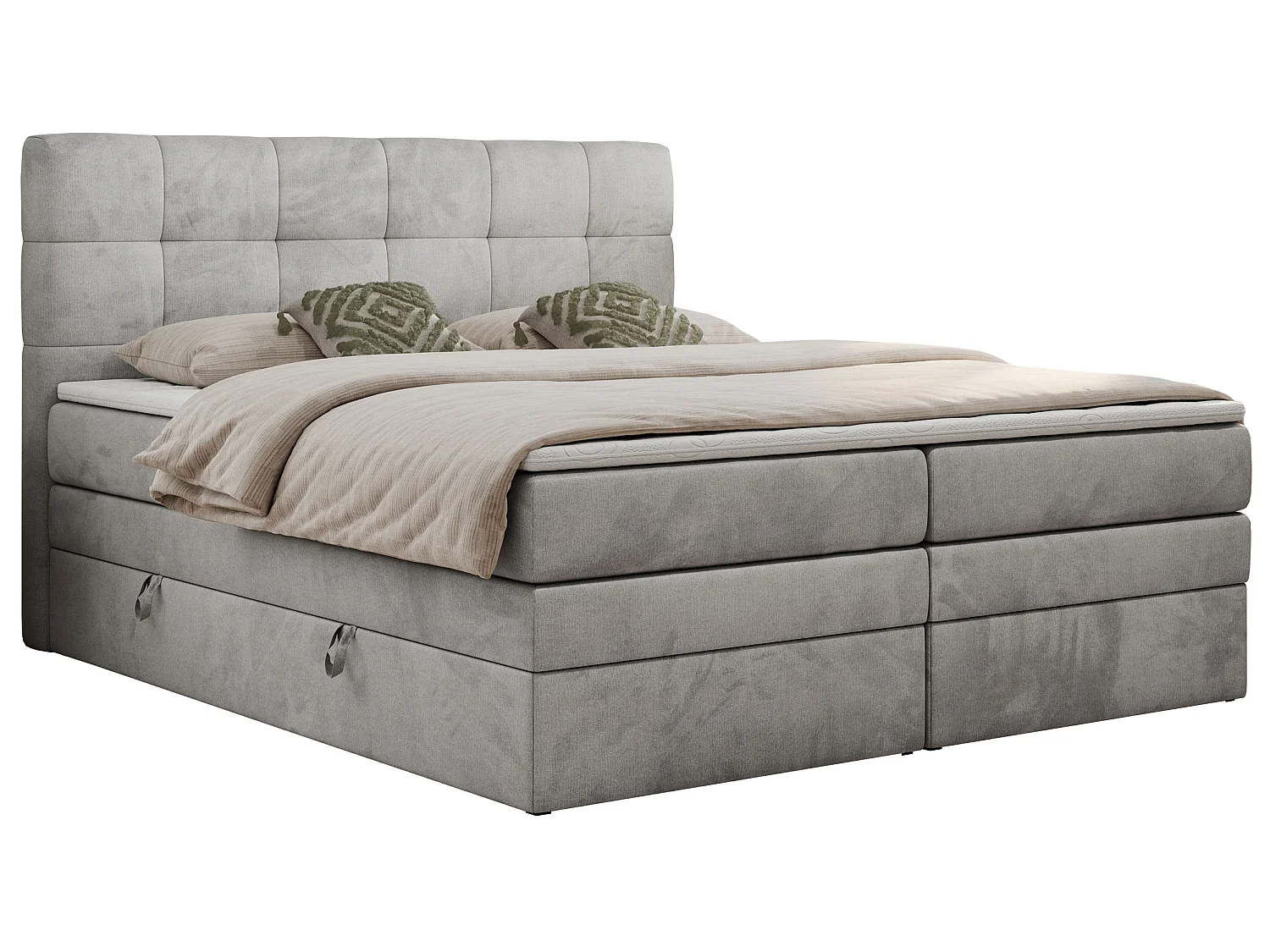 Boxspringbed met hoofdbord H3 + Topper T25 - Lichtgrijs Fluweel - 180x200 - LUKA KING