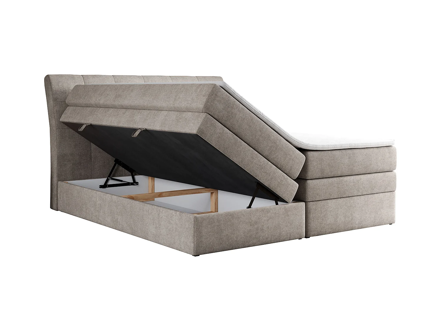 Boxspringbett GOLD 10 KING mit genähtes Kopfteil und Stauraum, zwei Multipocket-Matratze - 180x200 cm - H3 - Beige Strukture