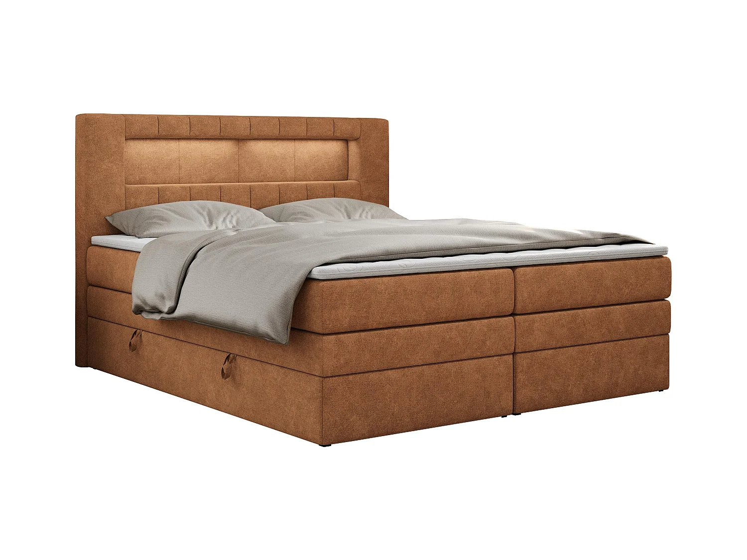 Boxspringbett GOLD 5 KING mit Stauraum, zwei Bettkästen, LED-Beleuchtung, Multipocket-Matratze - 180x200 cm - H3 - Orange Strukture