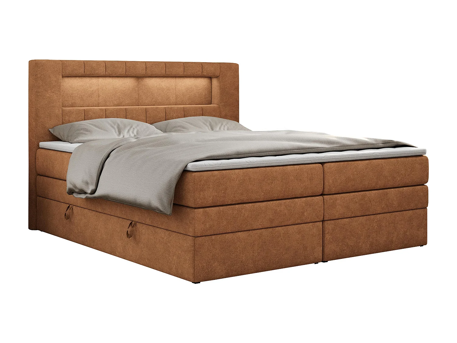 Boxspringbett GOLD 5 KING mit Stauraum, zwei Bettkästen, LED-Beleuchtung, Multipocket-Matratze - 180x200 cm - H3 - Orange Strukture