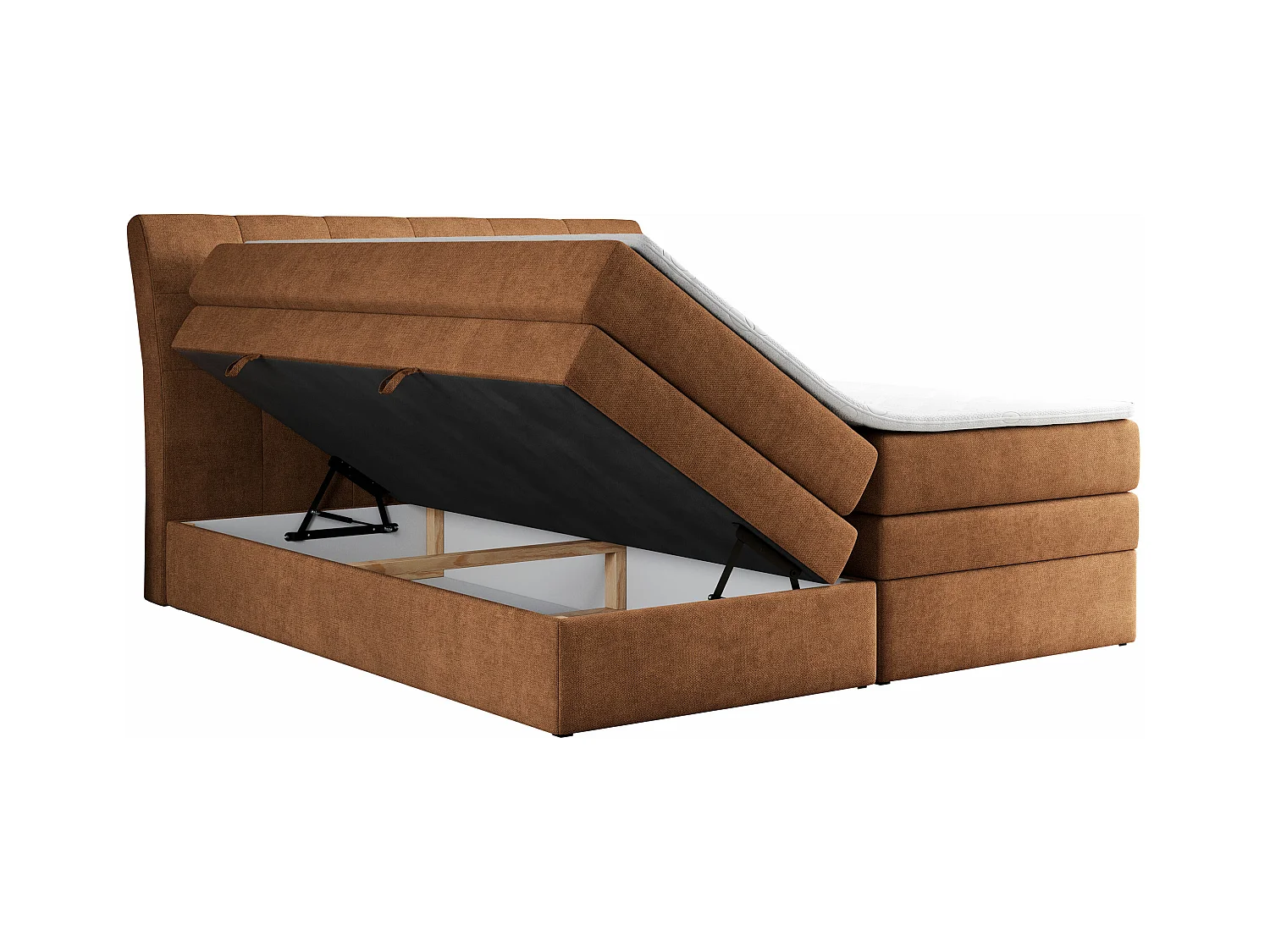 Boxspringbett GOLD 10 KING mit genähtes Kopfteil und Stauraum, zwei Multipocket-Matratze - 200x200 cm - H3 - Orange Strukture