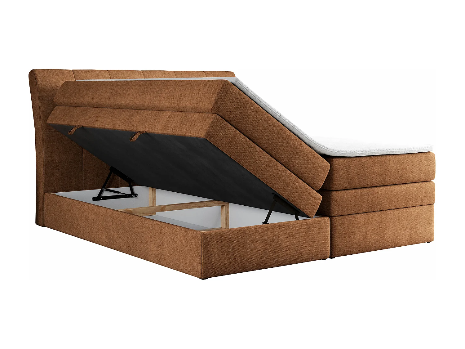 Boxspringbett GOLD 10 KING mit genähtes Kopfteil und Stauraum, zwei Multipocket-Matratze - 200x200 cm - H3 - Orange Strukture