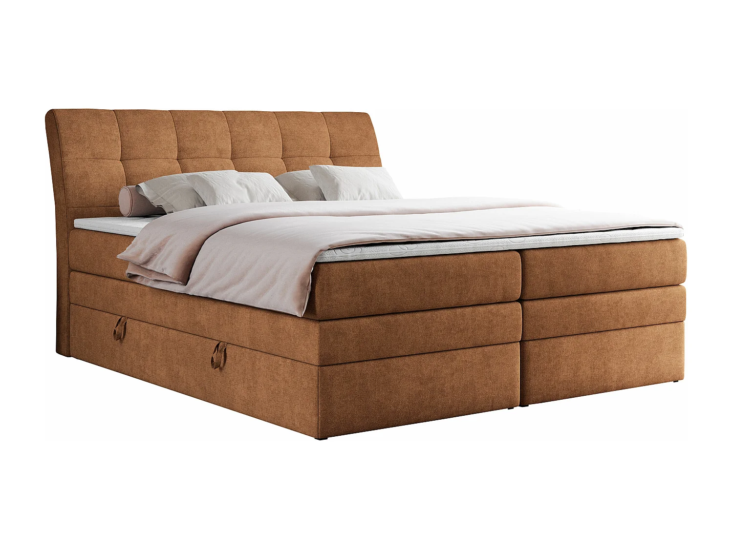 Boxspringbett GOLD 10 KING mit genähtes Kopfteil und Stauraum, zwei Multipocket-Matratze - 120x200 cm - H4 - Orange Strukture