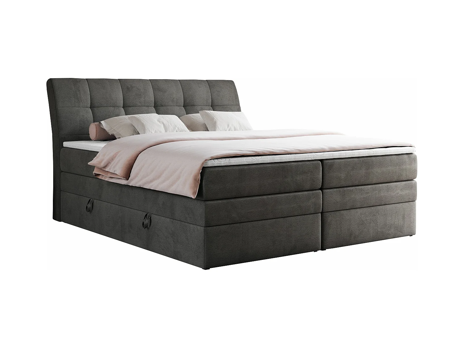 Boxspringbett GOLD 10 KING mit genähtes Kopfteil und Stauraum, zwei Multipocket-Matratze - 120x200 cm - H3 - Dunkelgrau Velvet