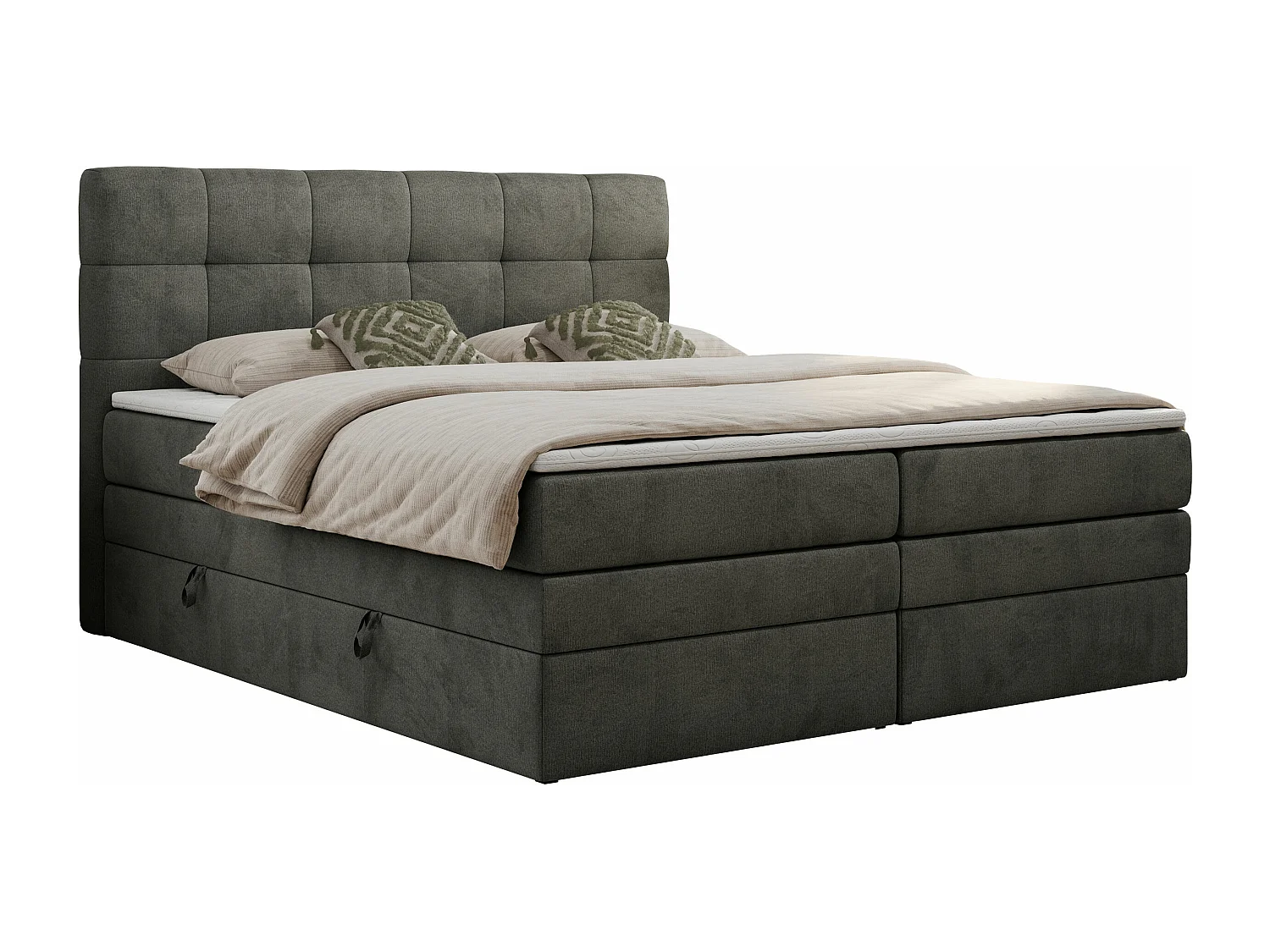 Boxspringbett LUKA KING, mit gestepptem Kopfteil, zwei Bettkästen, Multipocket-Matratze und Topper - 120x200 cm - H4 - Dunkelgrau Velvet