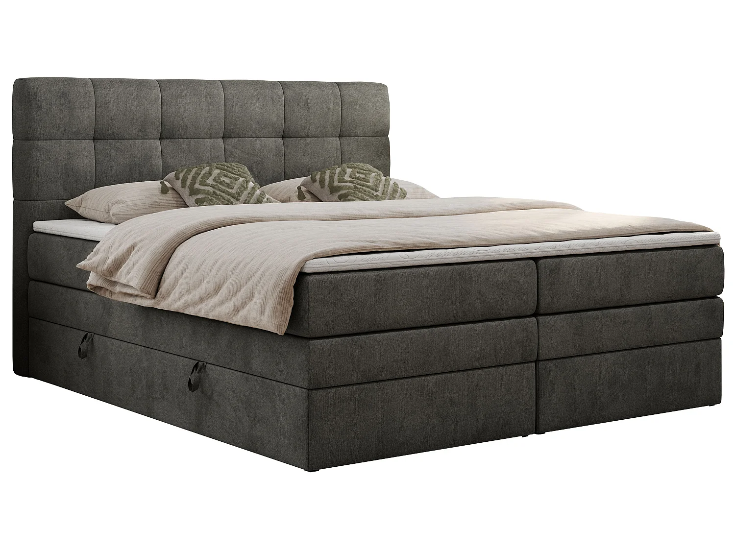 Boxspringbed met hoofdbord H4 + Topper T25 - Donkergrijs Fluweel - 120x200 - LUKA KING