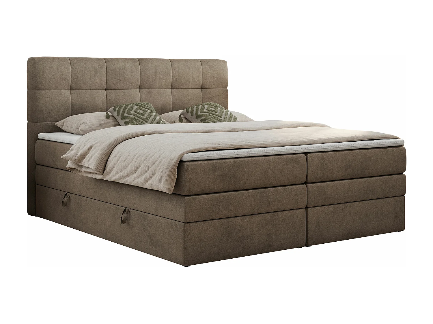 Boxspringbett LUKA KING, mit gestepptem Kopfteil, zwei Bettkästen, Multipocket-Matratze und Topper - 180x200 cm - H4 - Braun Velvet