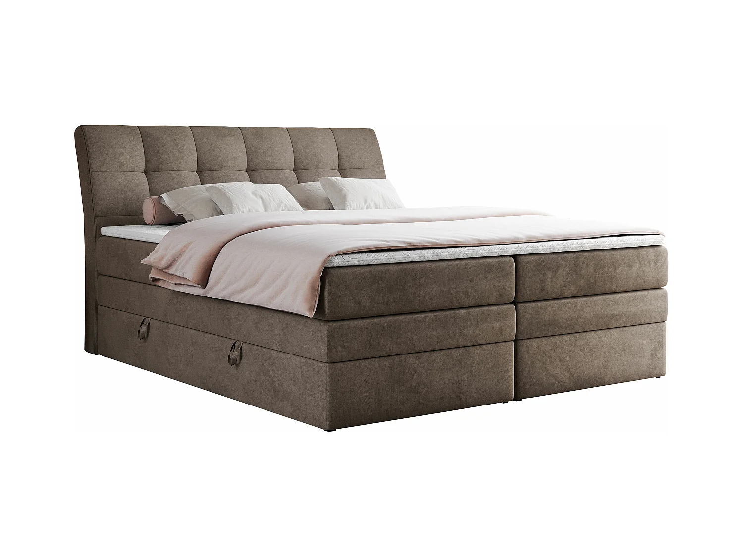 Boxspringbett GOLD 10 KING mit genähtes Kopfteil und Stauraum, zwei Multipocket-Matratze - 160x200 cm - H3 - Braun Velvet