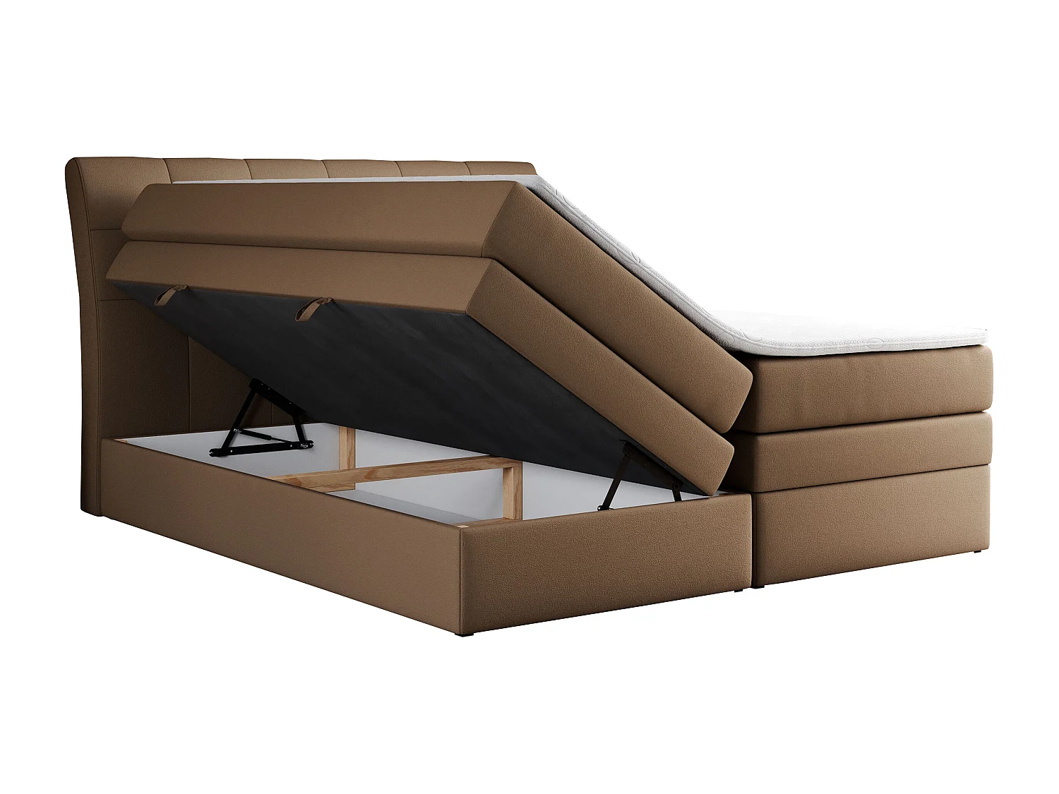Boxspringbett GOLD 10 KING mit genähtes Kopfteil und Stauraum, zwei Multipocket-Matratze - 180x200 cm - H4 - Braun Kunstleder