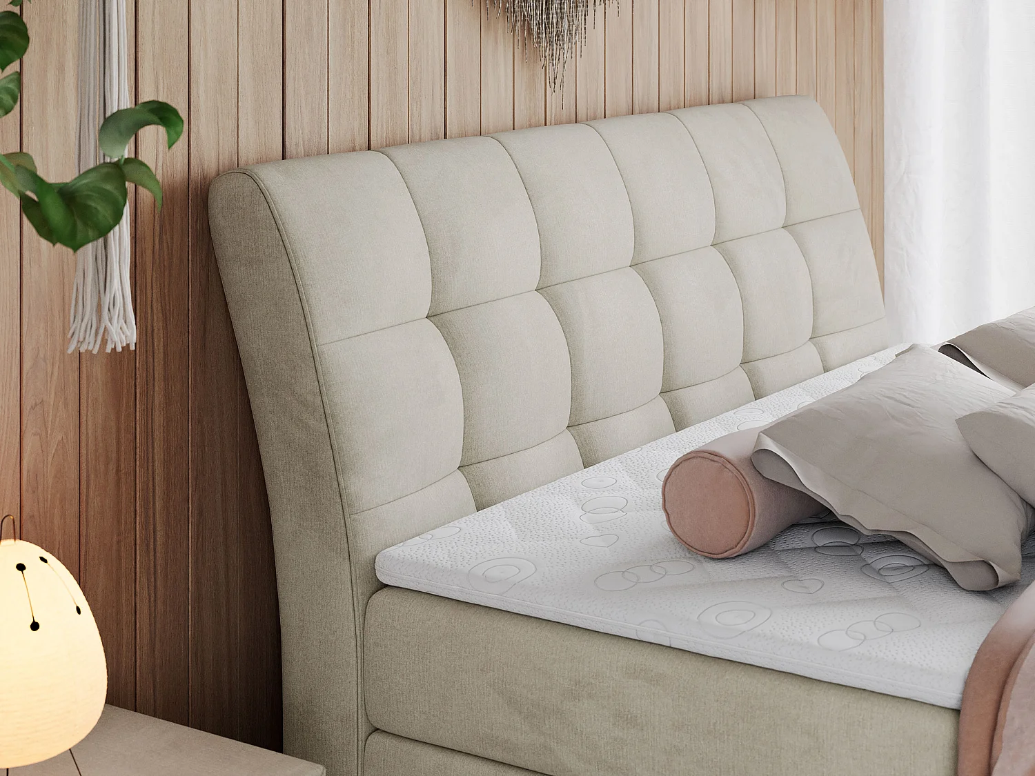 Boxspringbett GOLD 10 KING mit genähtes Kopfteil und Stauraum, zwei Multipocket-Matratze - 160x200 cm - H4 - Beige Velvet