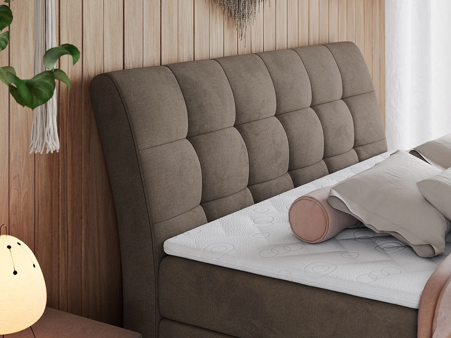 Boxspringbett GOLD 10 KING mit genähtes Kopfteil und Stauraum, zwei Multipocket-Matratze - 120x200 cm - H4 - Braun Velvet