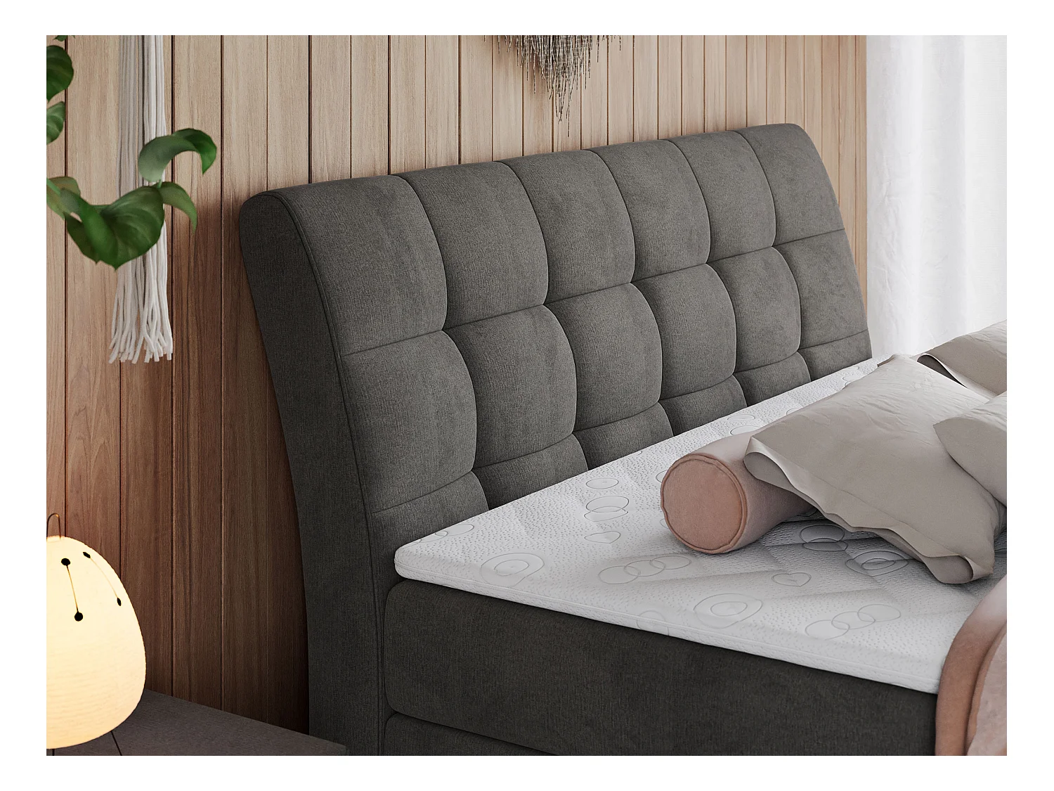 Boxspringbett GOLD 10 KING mit genähtes Kopfteil und Stauraum, zwei Multipocket-Matratze - 160x200 cm - H3 - Dunkelgrau Velvet