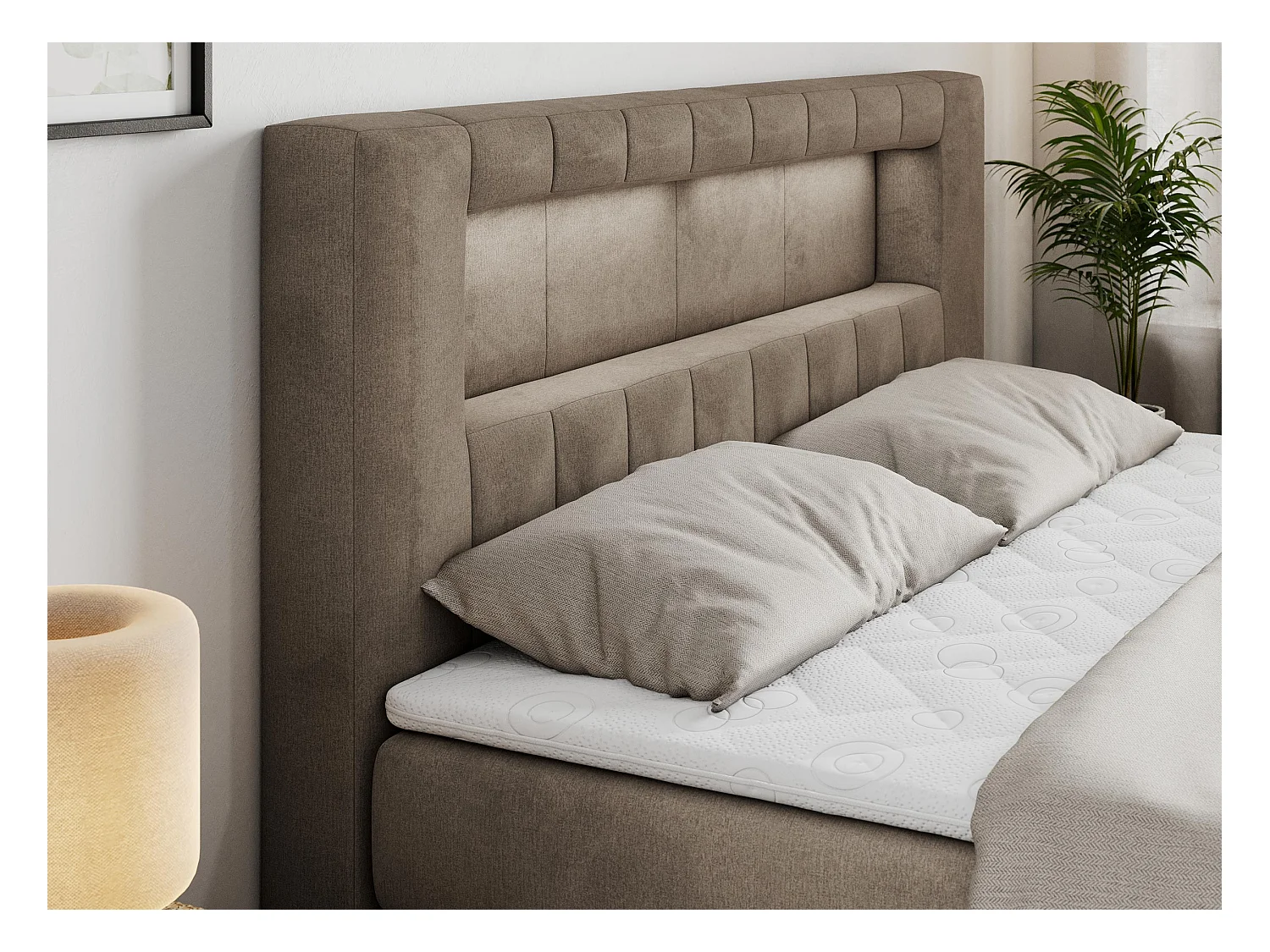 Boxspringbett GOLD 5 KING mit Stauraum, zwei Bettkästen, LED-Beleuchtung, Multipocket-Matratze - 120x200 cm - H3 - Braun Velvet