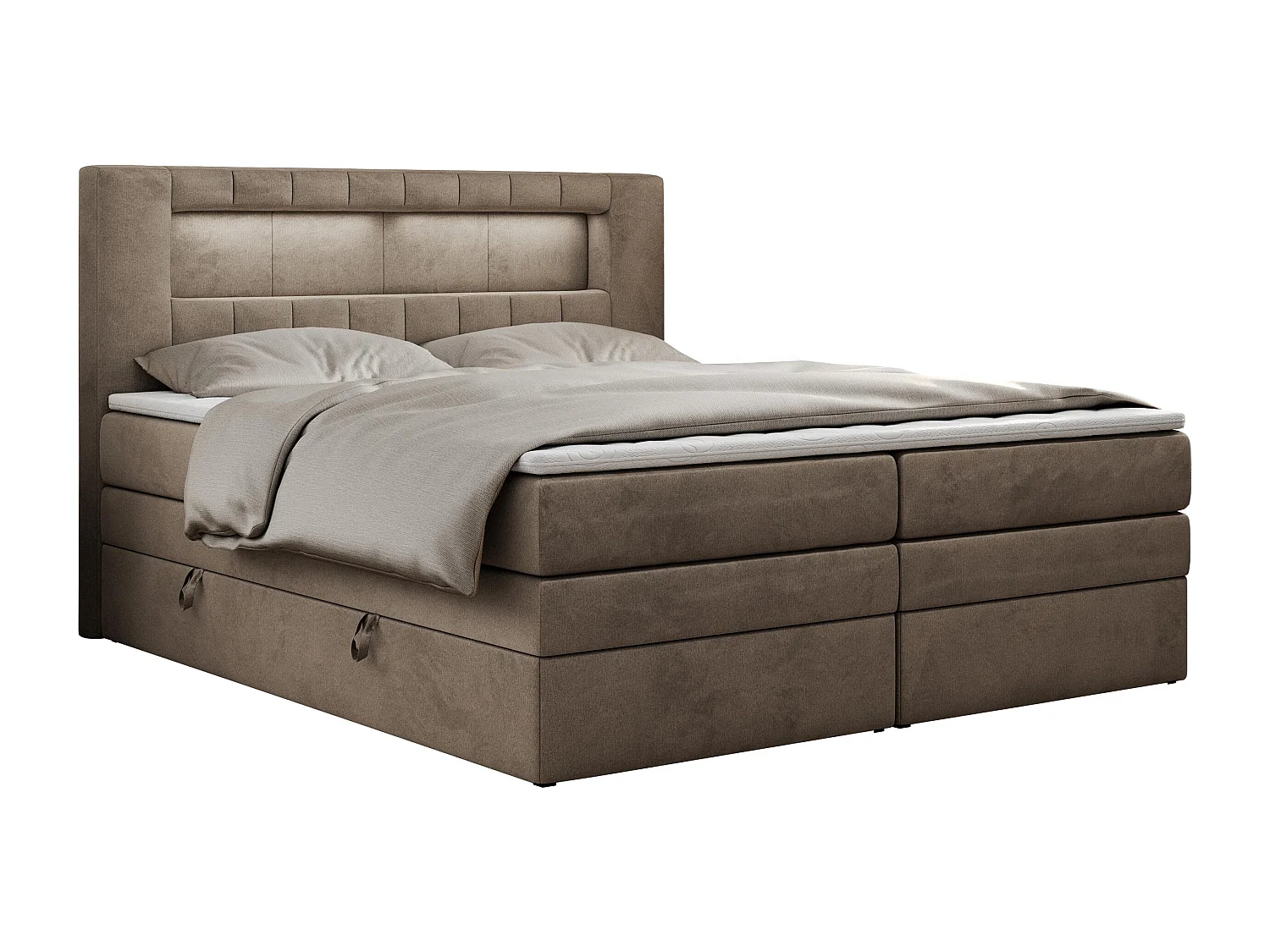 Boxspringbett GOLD 5 KING mit Stauraum, zwei Bettkästen, LED-Beleuchtung, Multipocket-Matratze - 120x200 cm - H3 - Braun Velvet