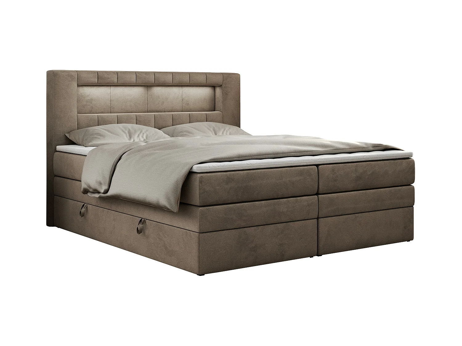 Boxspringbett GOLD 5 KING mit Stauraum, zwei Bettkästen, LED-Beleuchtung, Multipocket-Matratze - 140x200 cm - H4 - Braun Velvet