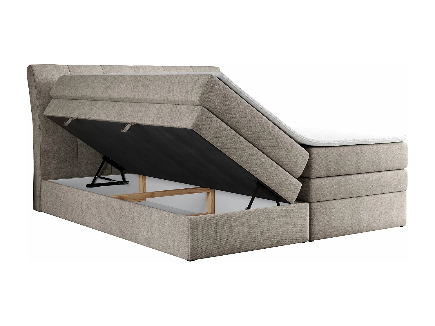 Boxspringbett GOLD 10 KING mit genähtes Kopfteil und Stauraum, zwei Multipocket-Matratze - 140x200 cm - H3 - Beige Strukture