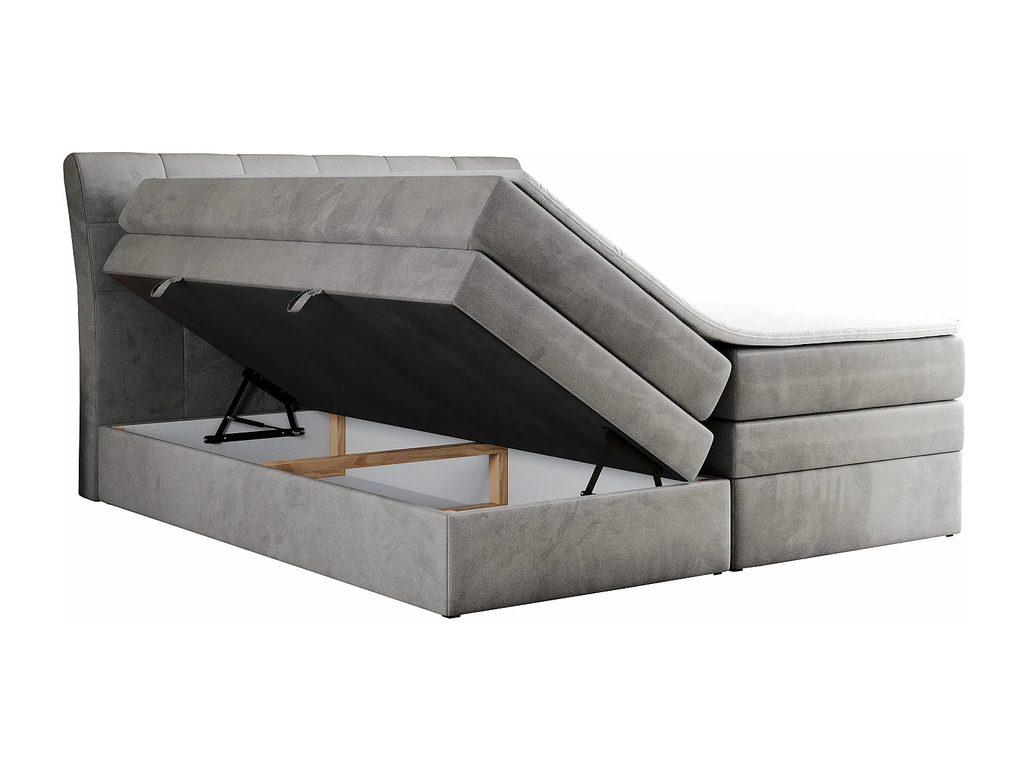 Boxspringbett GOLD 10 KING mit genähtes Kopfteil und Stauraum, zwei Multipocket-Matratze - 120x200 cm - H4 - Hellgrau Velvet