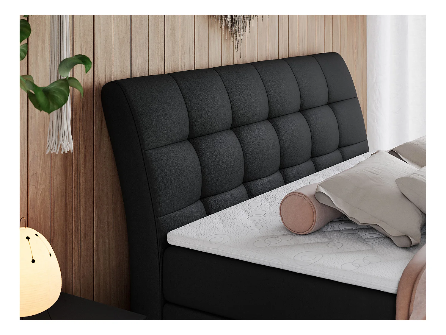 Boxspringbett GOLD 10 KING mit genähtes Kopfteil und Stauraum, zwei Multipocket-Matratze - 160x200 cm - H3 - Schwarz Kunstleder