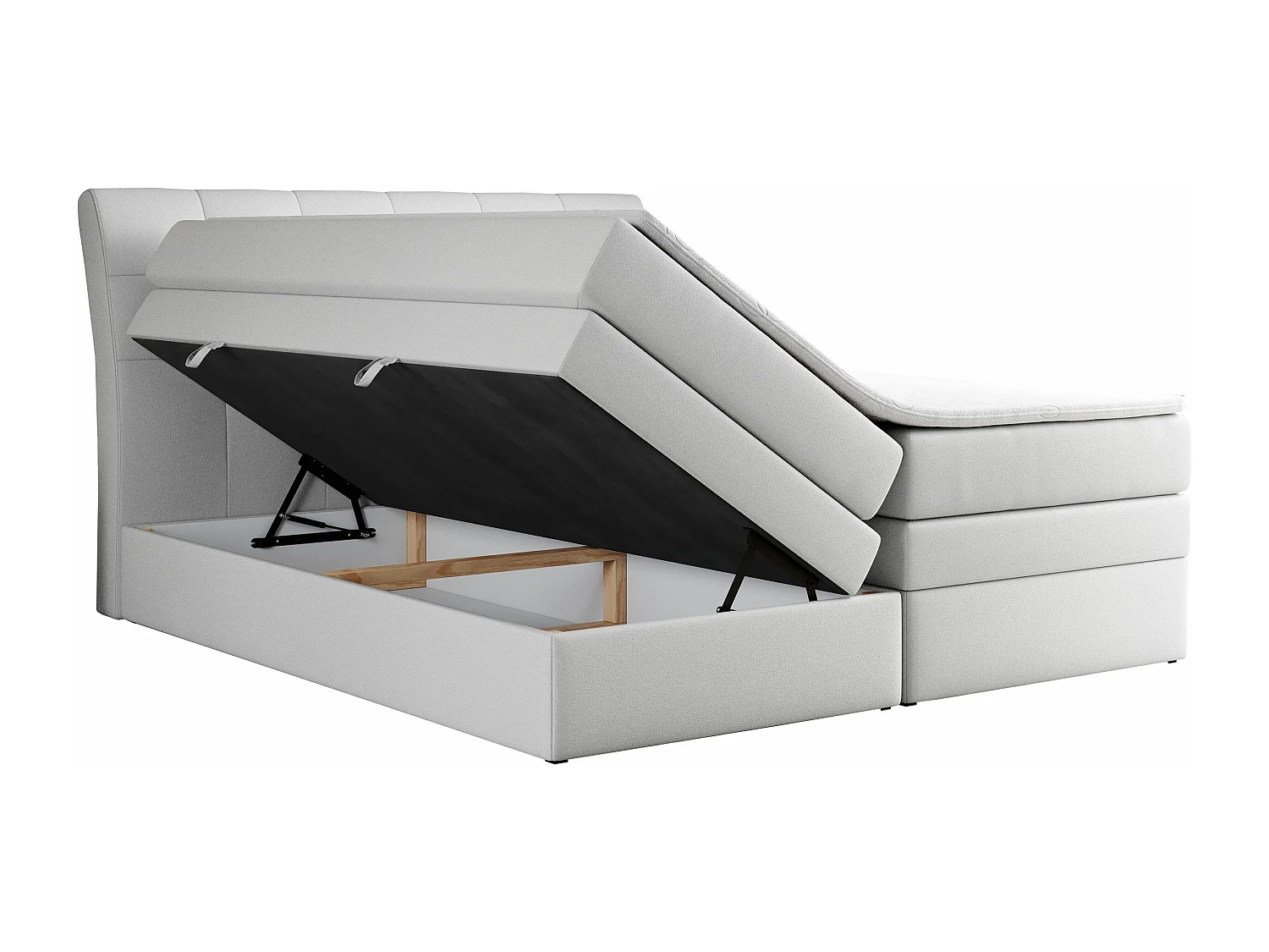 Boxspringbett GOLD 10 KING mit genähtes Kopfteil und Stauraum, zwei Multipocket-Matratze - 160x200 cm - H3 - Weiß Kunstleder