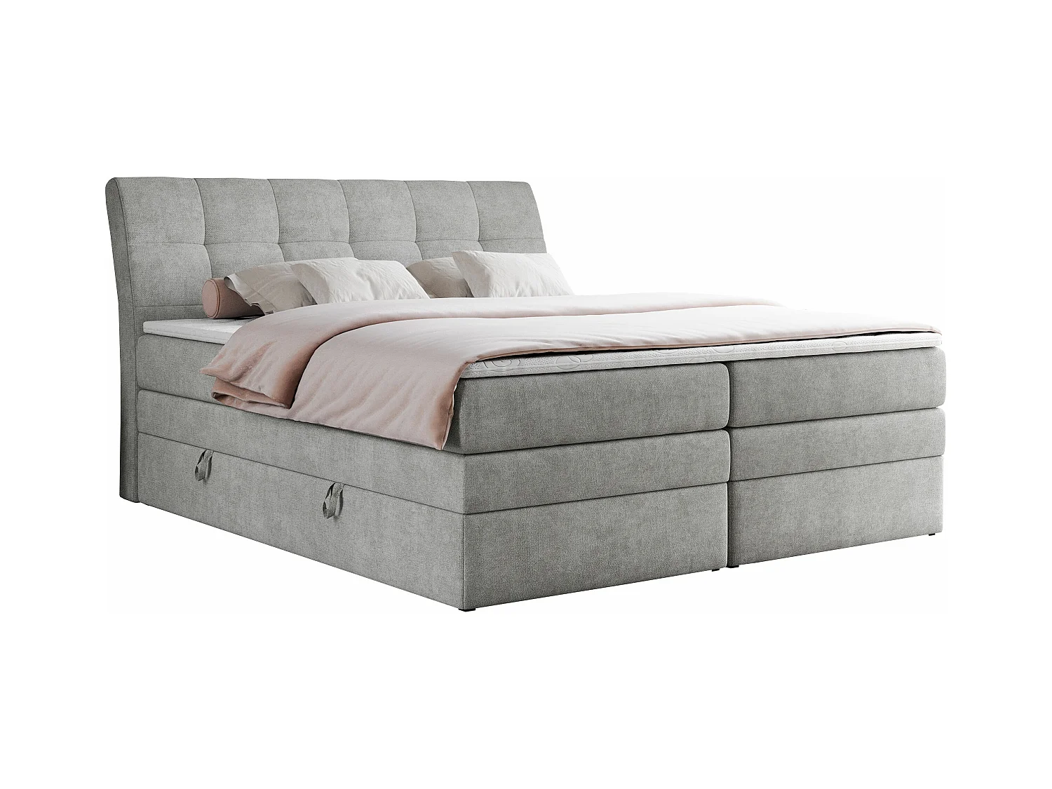Boxspringbett GOLD 10 KING mit genähtes Kopfteil und Stauraum, zwei Multipocket-Matratze - 160x200 cm - H3 - Hellgrau Strukture