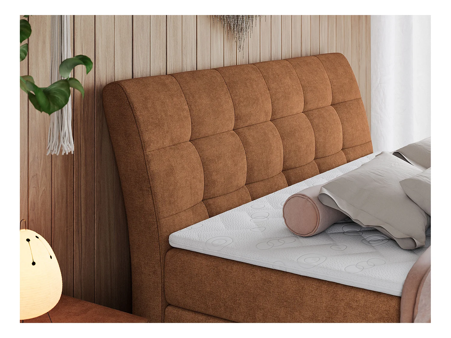 Boxspringbett GOLD 10 KING mit genähtes Kopfteil und Stauraum, zwei Multipocket-Matratze - 140x200 cm - H3 - Orange Strukture