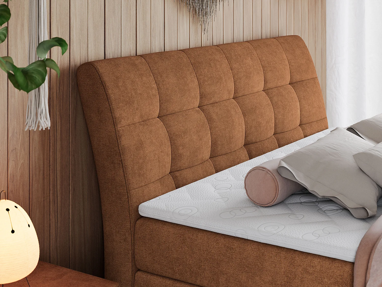 Boxspringbett GOLD 10 KING mit genähtes Kopfteil und Stauraum, zwei Multipocket-Matratze - 140x200 cm - H3 - Orange Strukture