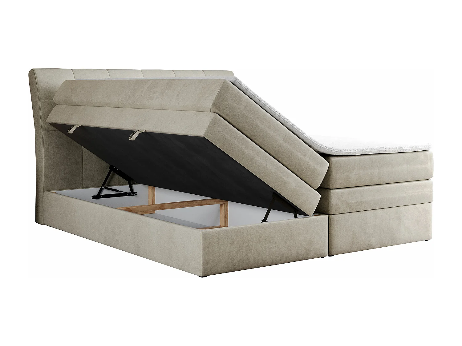 Boxspringbett GOLD 10 KING mit genähtes Kopfteil und Stauraum, zwei Multipocket-Matratze - 200x200 cm - H3 - Beige Velvet