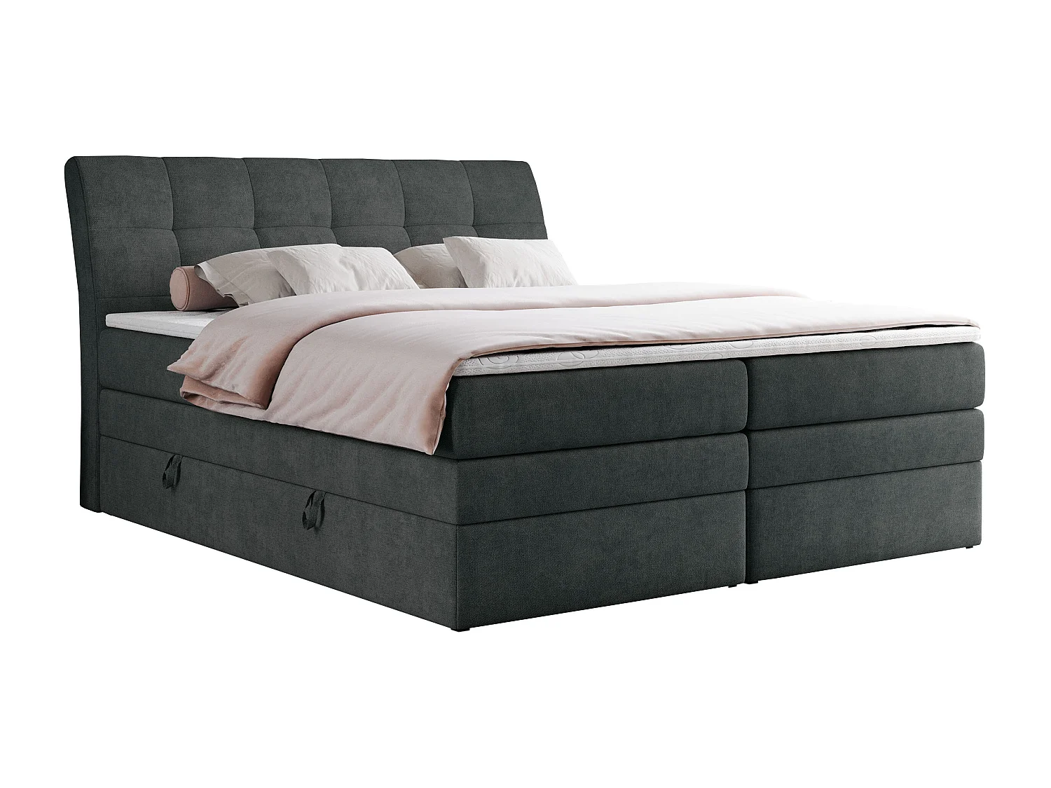 Boxspringbett GOLD 10 KING mit genähtes Kopfteil und Stauraum, zwei Multipocket-Matratze - 120x200 cm - H4 - Dunkelgrau Strukture