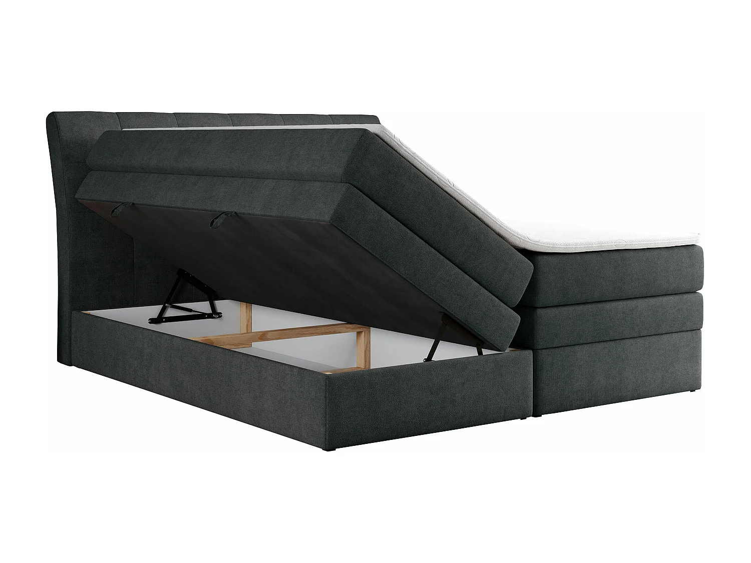 Boxspringbett GOLD 10 KING mit genähtes Kopfteil und Stauraum, zwei Multipocket-Matratze - 120x200 cm - H4 - Dunkelgrau Strukture