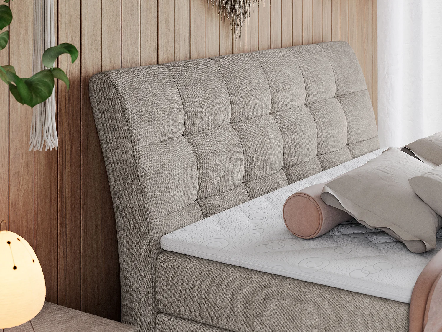 Boxspringbett GOLD 10 KING mit genähtes Kopfteil und Stauraum, zwei Multipocket-Matratze - 160x200 cm - H3 - Beige Strukture