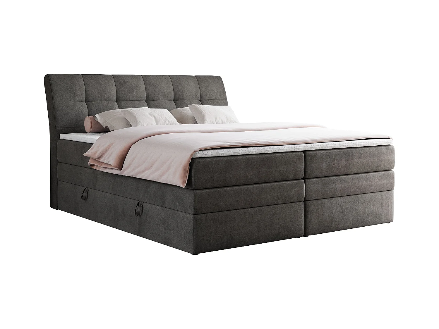 Boxspringbett GOLD 10 KING mit genähtes Kopfteil und Stauraum, zwei Multipocket-Matratze - 180x200 cm - H3 - Dunkelgrau Velvet