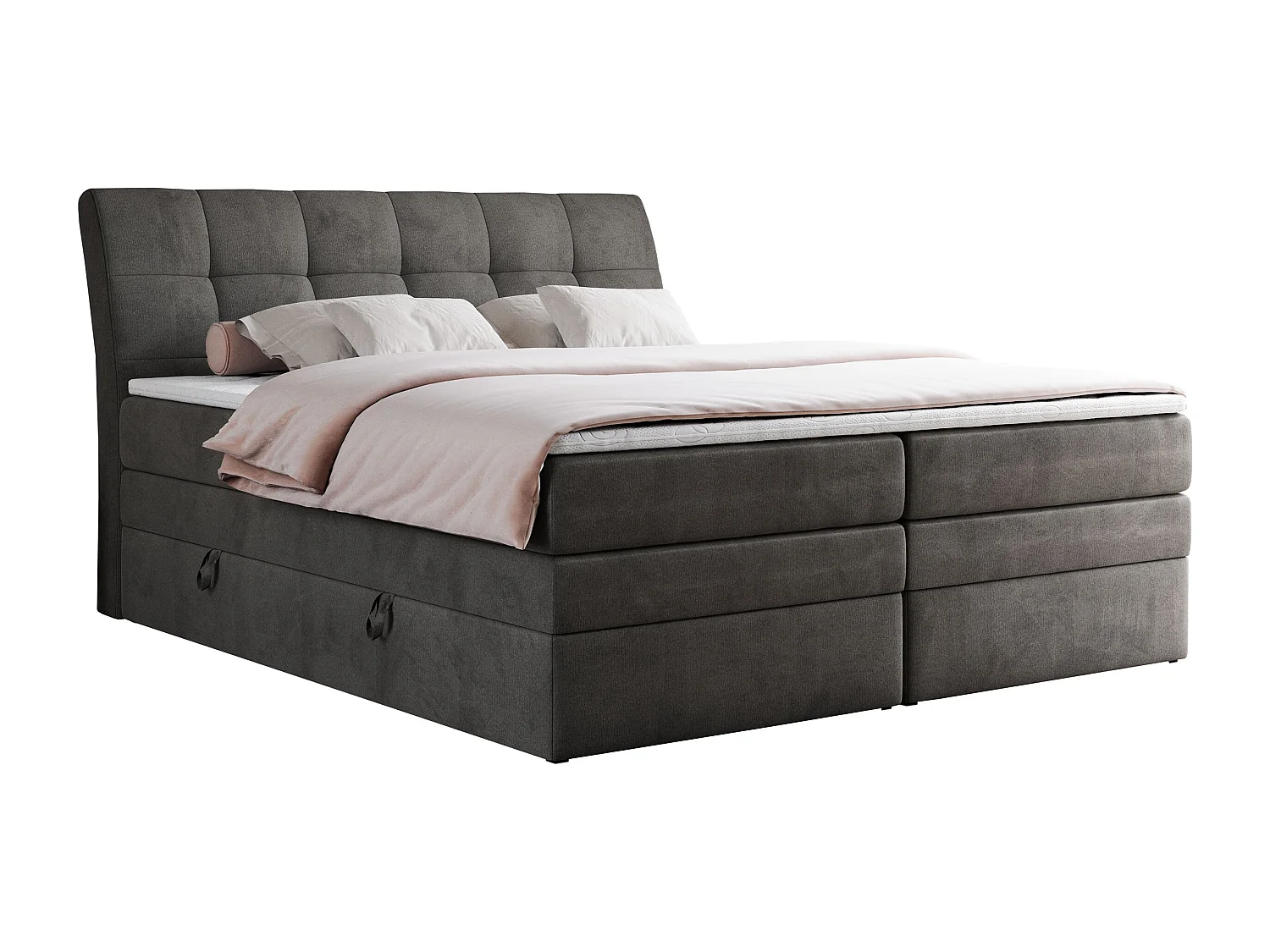 Boxspringbett GOLD 10 KING mit genähtes Kopfteil und Stauraum, zwei Multipocket-Matratze - 180x200 cm - H3 - Dunkelgrau Velvet