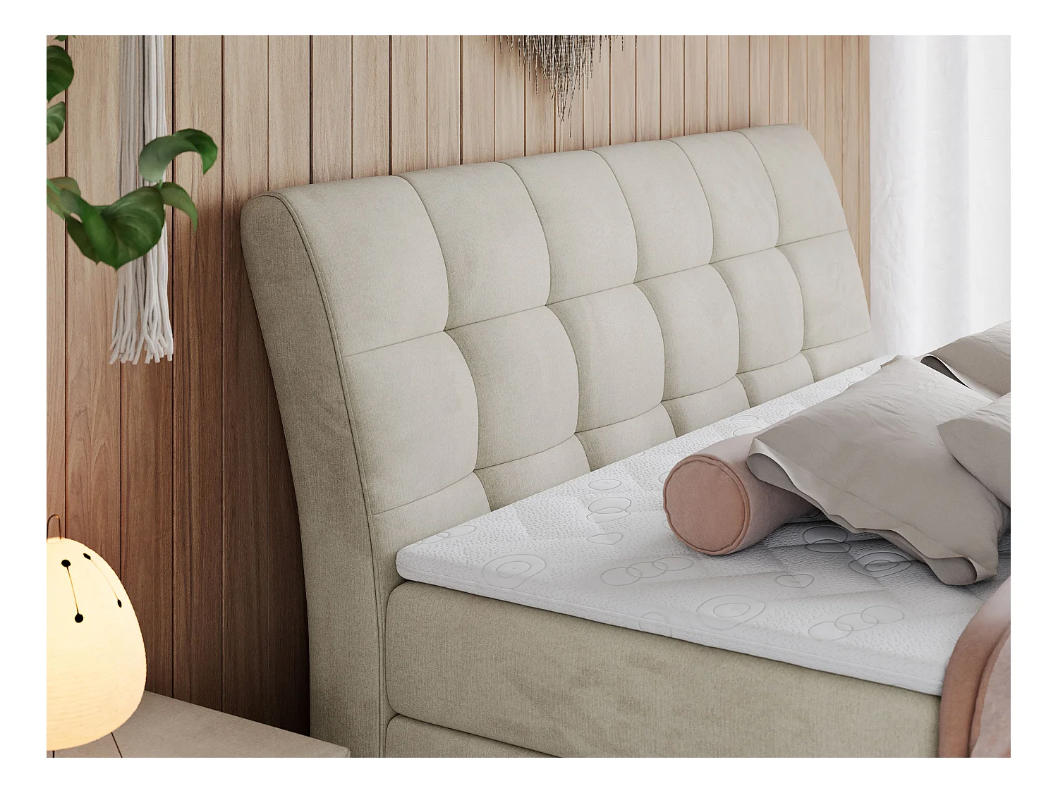 Boxspringbett GOLD 10 KING mit genähtes Kopfteil und Stauraum, zwei Multipocket-Matratze - 120x200 cm - H3 - Beige Velvet