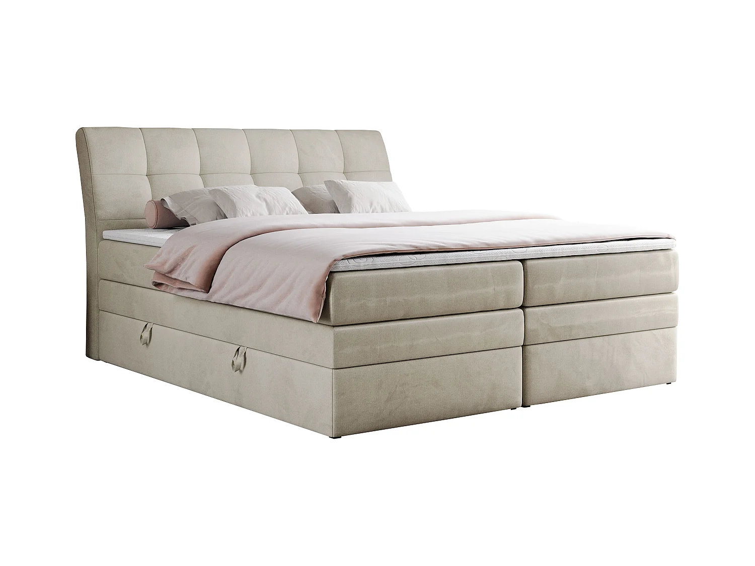Boxspringbett GOLD 10 KING mit genähtes Kopfteil und Stauraum, zwei Multipocket-Matratze - 120x200 cm - H3 - Beige Velvet