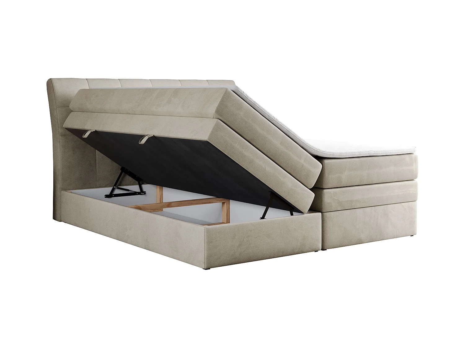 Boxspringbett GOLD 10 KING mit genähtes Kopfteil und Stauraum, zwei Multipocket-Matratze - 160x200 cm - H3 - Beige Velvet